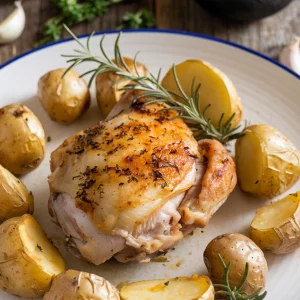 Poulet rôti au romarin et ses pommes de terre au four